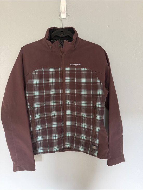 Dickies Jackets & Blazers - Storm Dickies Women’s Brown Jacket Teal Plaid Front